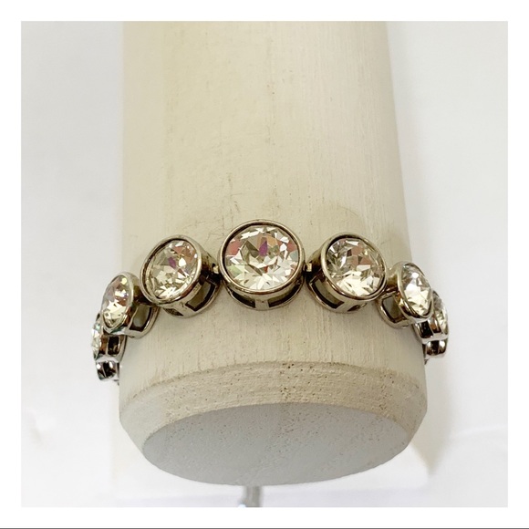 bezel set sparkling crystal slider clasp silver tone  bracelet holiday formal - Picture 5 of 16